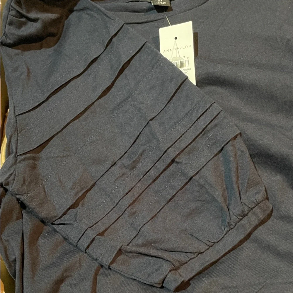 Ann Taylor Navy Blue Ruffle Sleeve Top Size XS